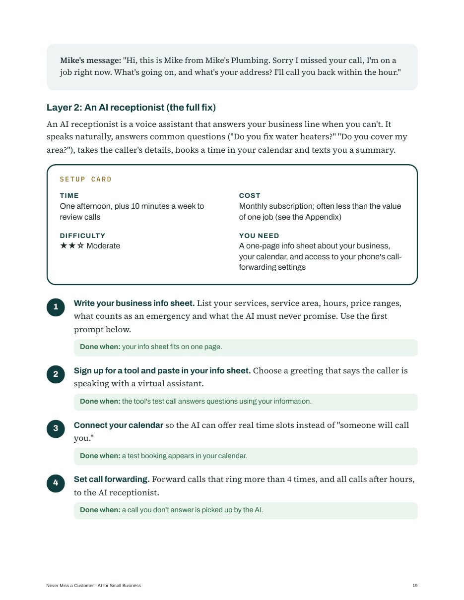 Page with a setup card and numbered steps